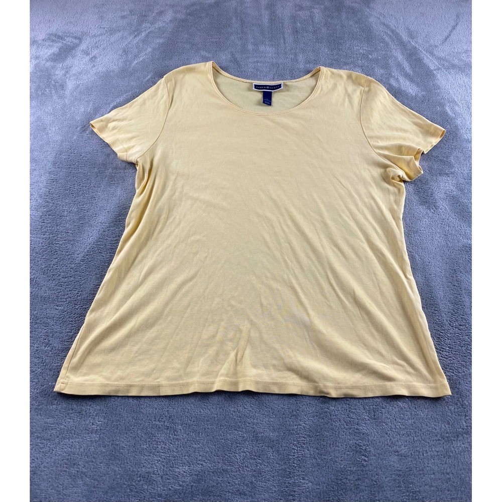 Karen Scott Womens XL Pale Yellow 100% Cotton Short Sleeve Crew Neck T-Shirt